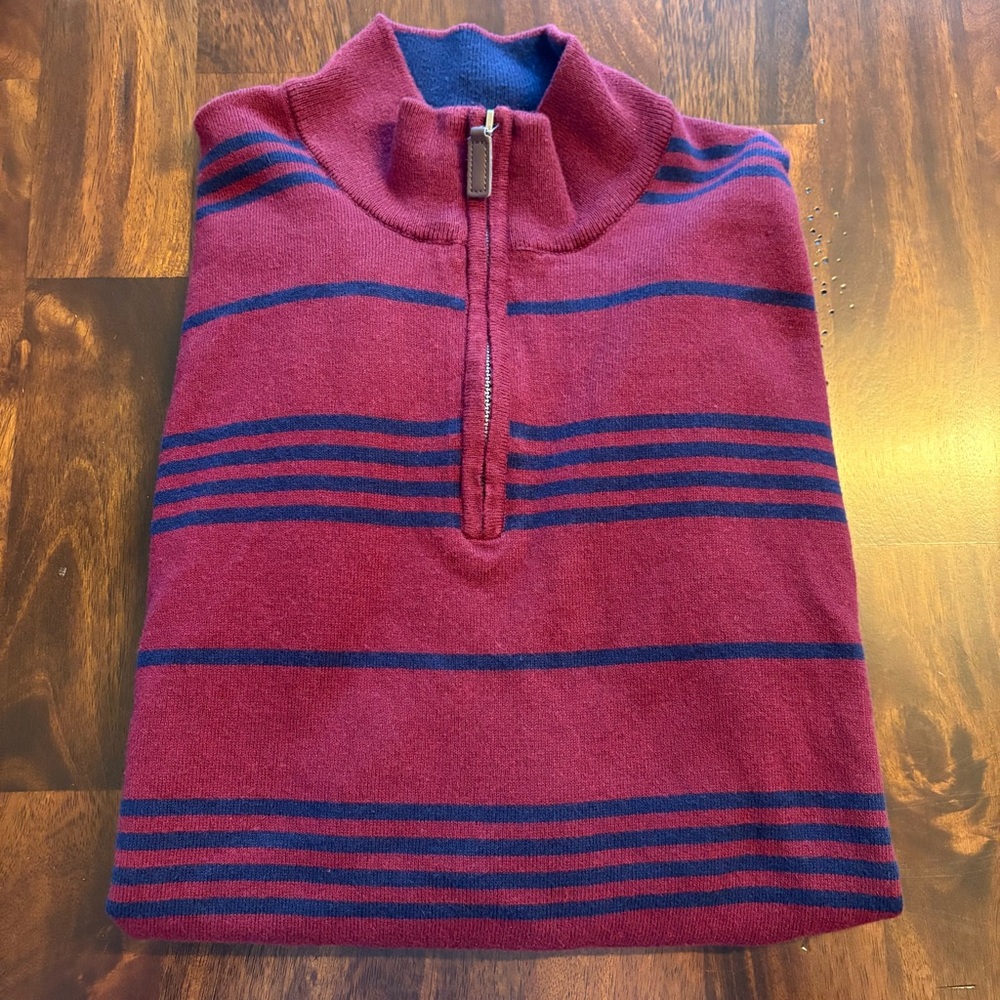 CHAPS Men's Burgundy Wine and Navy Striped Sweater